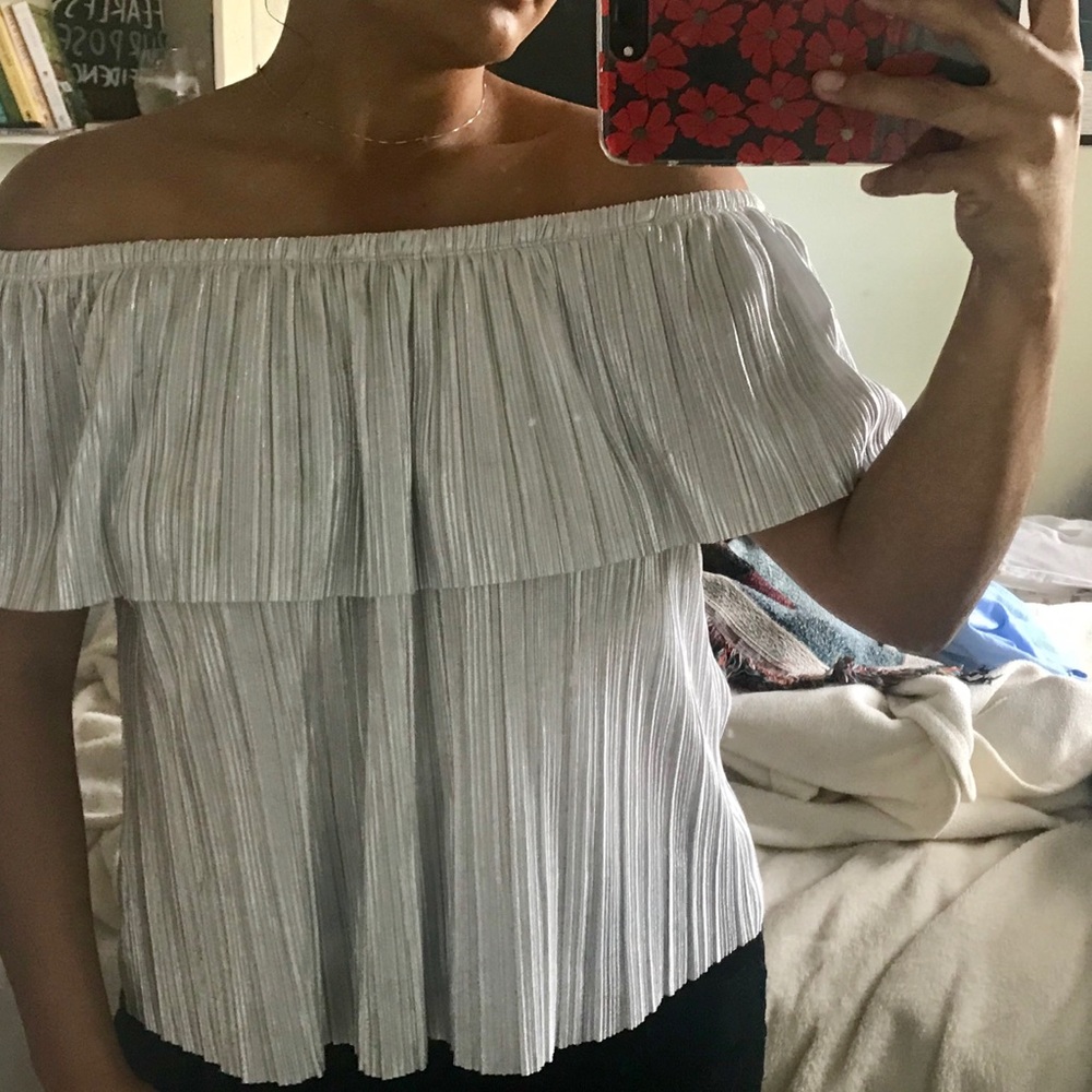 Off the shoulder blouse. Silver metallic color.